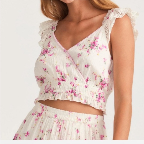LoveShackFancy Pink Floral Ruffle Tank Top - Picture 1 of 3
